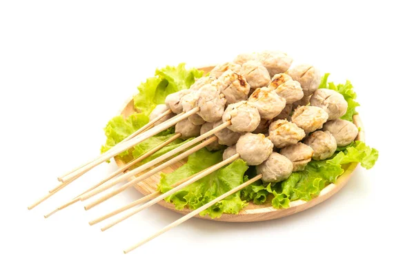 Grilled Pork Meatballs Sweet Chili Sauce Isolated White Background — Stock Photo, Image