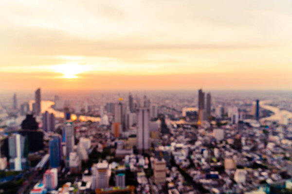 Abstract blur Bangkok cityscape in Thailand with sunset sky for background
