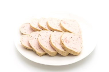 Domuz sosisi Vietnam dili veya Vietnamca beyaz arka plan üzerinde izole domuz buğulama