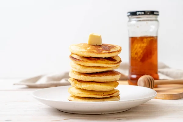 Pancakes Stack Butter Honey — Stock Photo, Image