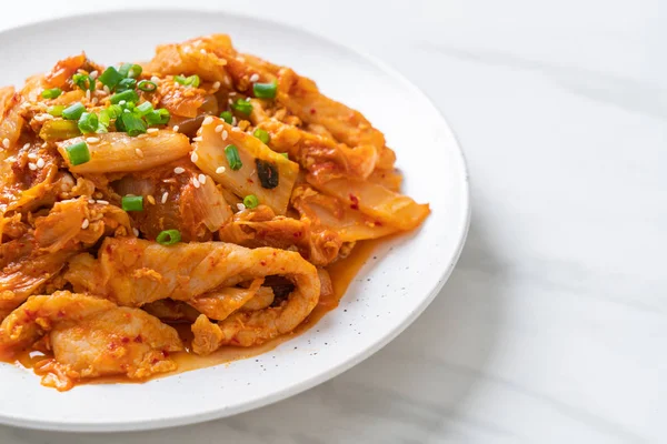 Carne Cerdo Salteada Con Kimchi Estilo Coreano Comida — Foto de Stock