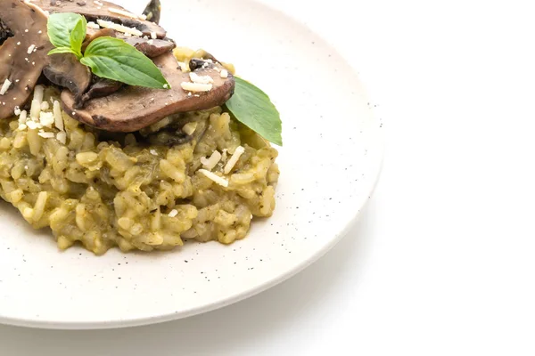 Risotto Champiñones Con Pesto Queso Aislados Sobre Fondo Blanco — Foto de Stock