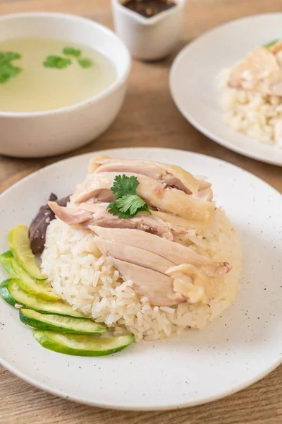 Nasi Ayam Hainan Atau Nasi Ayam Kukus Gaya Makanan Asia — Stok Foto