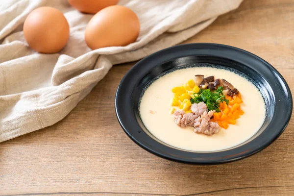 homemade steamed egg with mince pork and vegetable