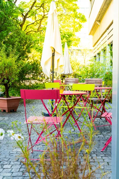 colourful outdoor patio chair in garden