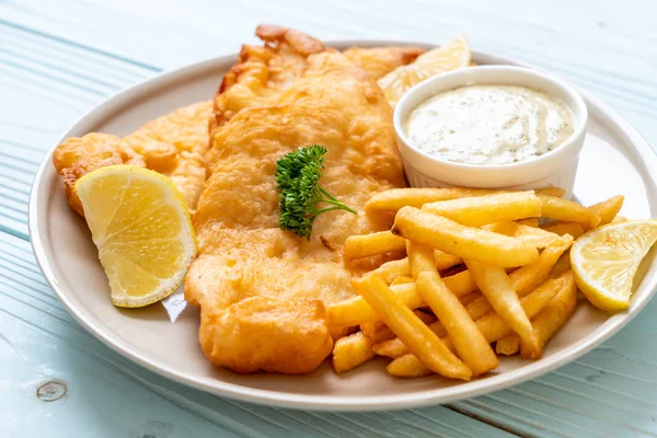 Fish Chips Con Patatine Fritte Cibo Malsano — Foto Stock