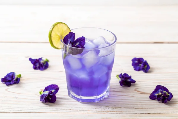 Butterfly Pea Juice Lime Healthy Drink — Stock Photo, Image