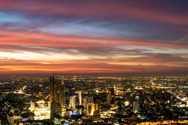 Hermosa Ciudad Del Cielo Crepuscular Con Arquitectura Edificio Bangkok Paisaje — Foto de Stock