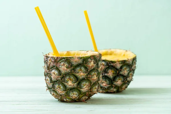 Vaso Batido Piña Fresca Mesa Madera Bebida Saludable —  Fotos de Stock