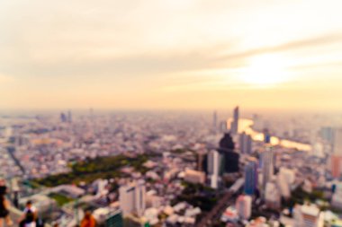 arka plan için günbatımı gökyüzü ile Tayland Bangkok cityscape bulanıklık