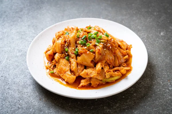 Carne Cerdo Salteada Con Kimchi Estilo Coreano Comida — Foto de Stock