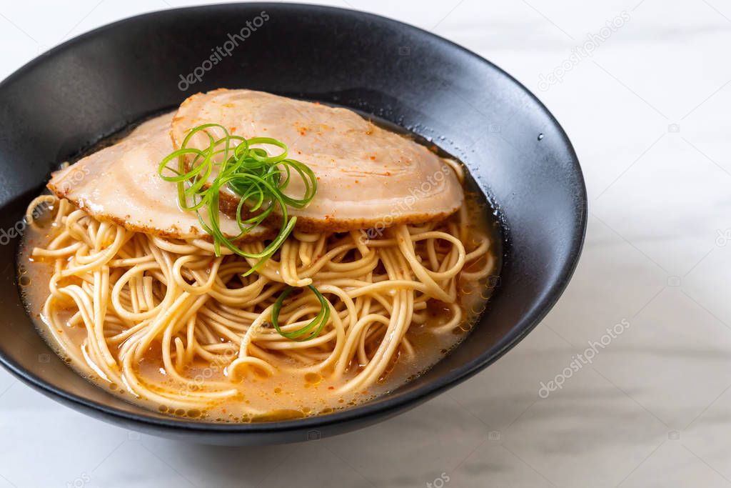tonkotsu ramen noodles with chaashu pork - Japanese style