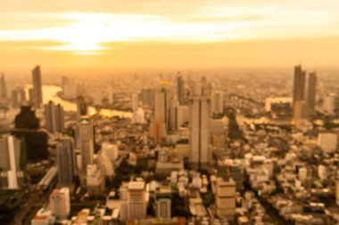 arka plan için günbatımı gökyüzü ile Tayland Bangkok cityscape bulanıklık