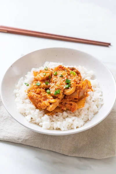 Жареная Свинина Кимчи Рисе Корейская Кухня — стоковое фото