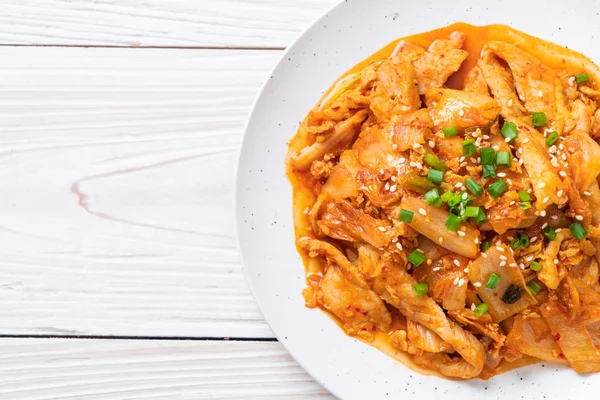 Carne Cerdo Salteada Con Kimchi Estilo Coreano Comida — Foto de Stock