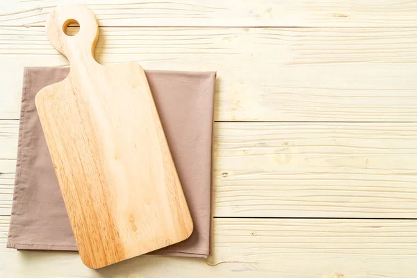 Empty Cutting Wooden Board Kitchen Cloth Wood Background — Stock Photo, Image