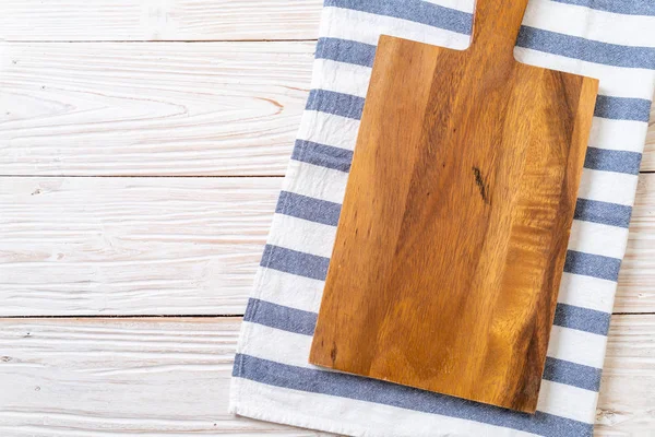 Empty Cutting Wooden Board Kitchen Cloth Wood Background — Stock Photo, Image