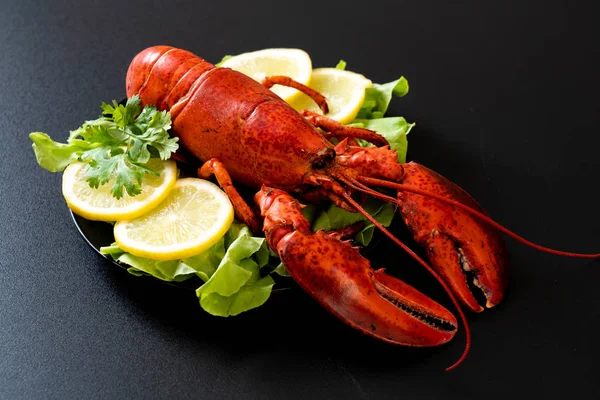 鲜煮龙虾配蔬菜和柠檬 — 图库照片
