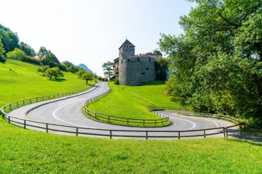 Güzel mimari Kalesi'nde Vaduz, Liechtenstein Prens mavi gökyüzü ile resmi konutu
