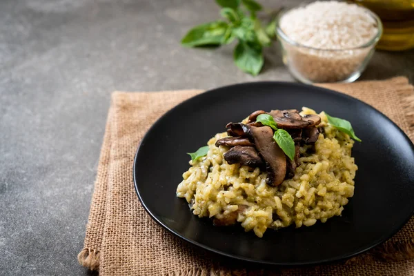 Homemade Mushroom Risotto Pesto Cheese — Stock Photo, Image