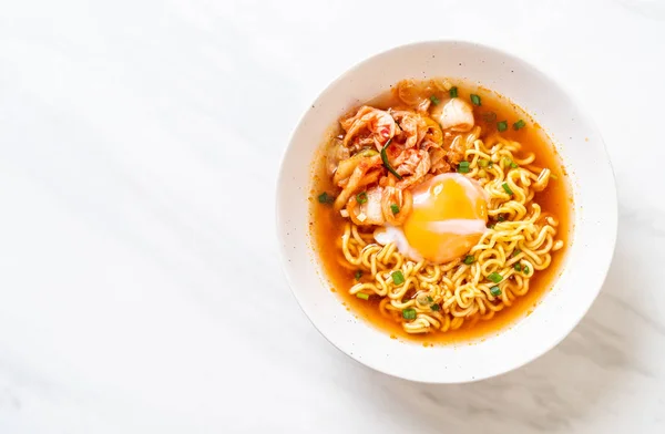 Korean Instant Noodles Kimchi Egg Korean Ramen Style — Stock Photo, Image