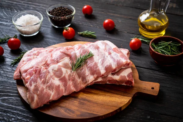 Costillas Frescas Cerdo Crudo Con Ingredientes — Foto de Stock