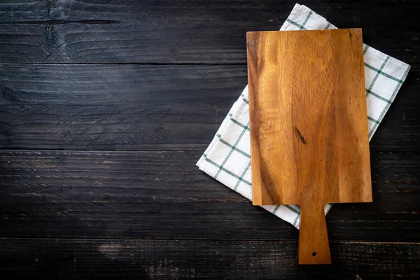 Empty Cutting Wooden Board Kitchen Cloth Wood Background — Stock Photo, Image