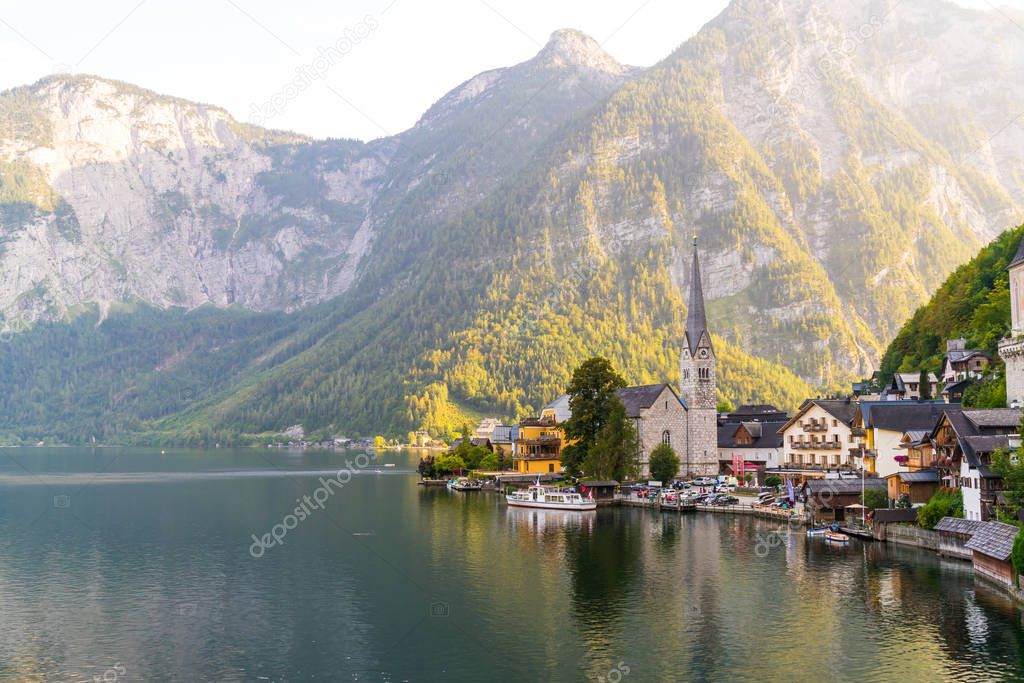 Hallstatt village on Hallstatter lake in Austrian Alps, Salzkammergut region, Hallstatt, Austria
