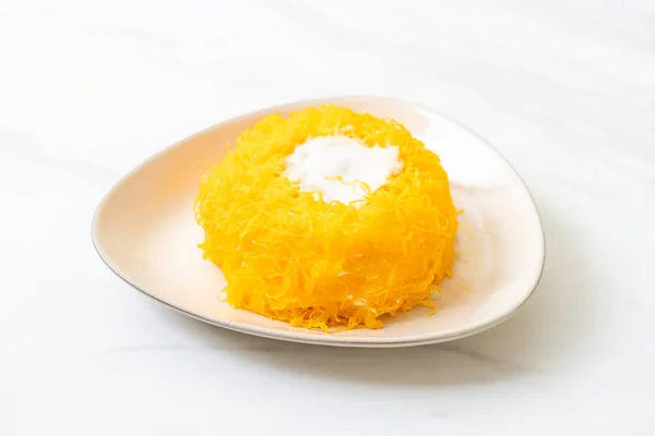 Sweet Egg-Serpentine Cake or Gold Egg Yolk Thread Cakes - Thai dessert