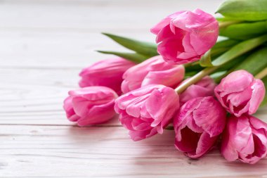 ahşap arka plan kopya alanı ile Pembe Lale çiçek