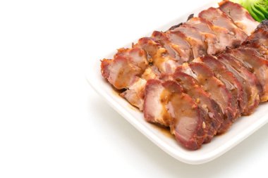 soslu beyaz arka plan üzerinde izole kırmızı Barbekü domuz eti kızartma