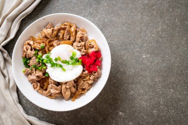 Yumurtalı domuz pirinci kasesi (Donburi) - Japon yemeği tarzı.