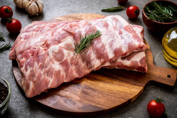 Costillas Frescas Cerdo Crudo Con Ingredientes — Foto de Stock