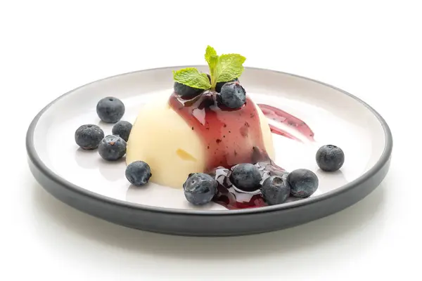 Budino Allo Yogurt Con Mirtilli Freschi Isolati Fondo Bianco — Foto Stock
