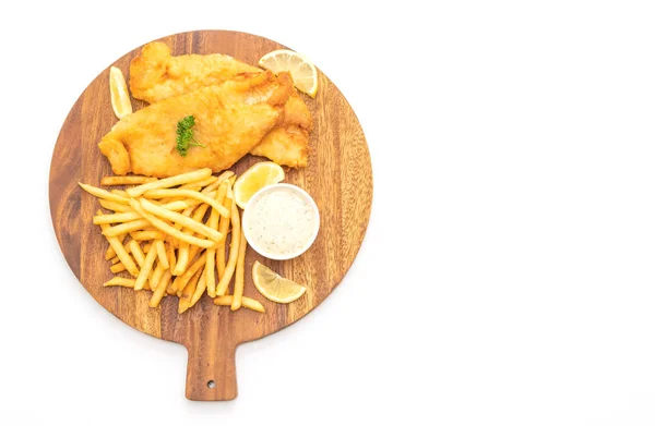 Fish Chips Avec Frites Isolées Sur Fond Blanc — Photo