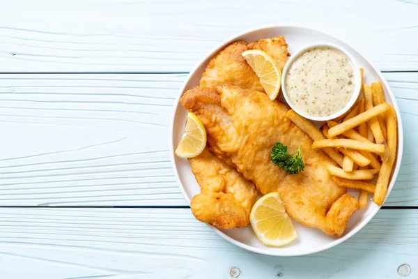 Fish Chips Aux Frites Aliments Malsains — Photo