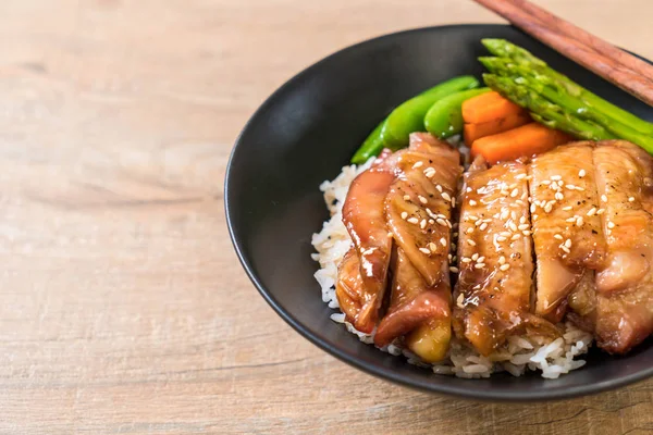 Bol Riz Poulet Teriyaki Style Alimentaire Asiatique — Photo