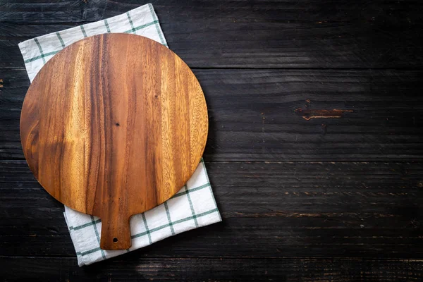 Empty Cutting Wooden Board Kitchen Cloth Wood Background — Stock Photo, Image