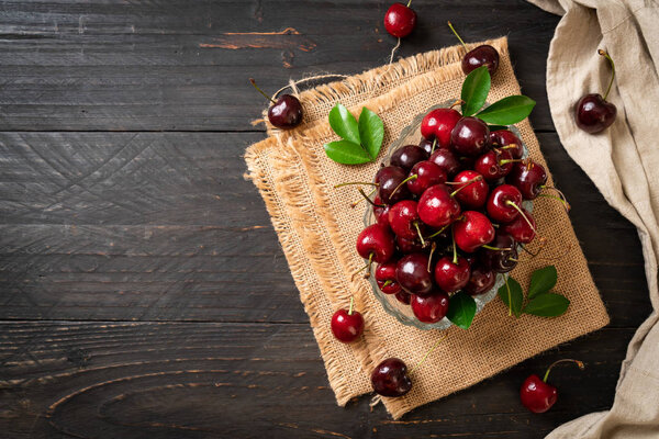 Fresh cherries in bowl 