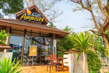 Pai, Tayland - 16 Şubat 2019: Cafe Amazon logo işareti. Tay frach