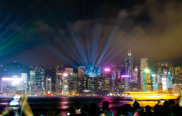 Hong Kong city skyline at night and light up — Stock Photo, Image