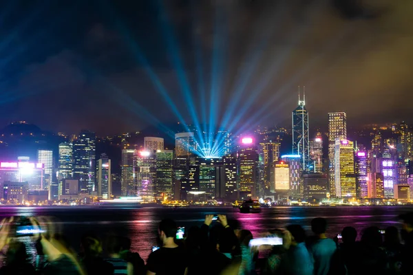 Hong Kong city skyline at night and light up — Stock Photo, Image