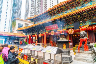 Kowloon, Hong Kong - 22 Şubat 2019: Wong Tai Sin Temple, ünlü 