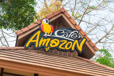 Pai, Tayland - 16 Şubat 2019: Cafe Amazon logo işareti. Tay frach