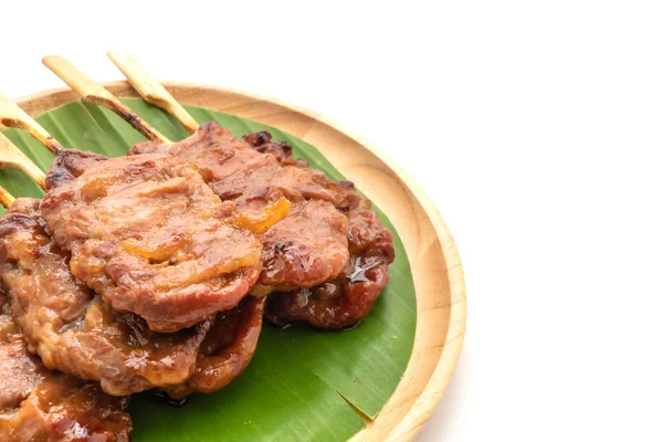 Carne de cerdo a la parrilla con leche y arroz blanco pegajoso — Foto de Stock