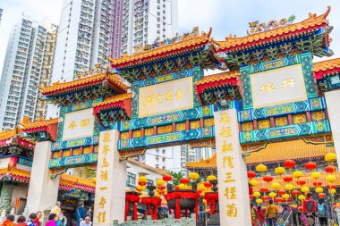 Kowloon, Hong Kong - 22 Şubat 2019: Wong Tai Sin Temple, ünlü 