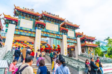 Kowloon, Hong Kong - 22 Şubat 2019: Wong Tai Sin Temple, ünlü 