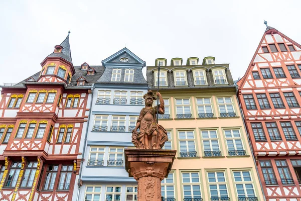 stock image old town square romerberg with Justitia statue in Frankfurt Germ