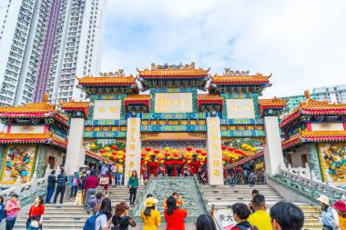 Kowloon, Hong Kong - 22 Şubat 2019: Wong Tai Sin Temple, ünlü 