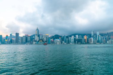 Hong Kong - 20 Şubat 2019: Victoria Limanı'Hong sahne 